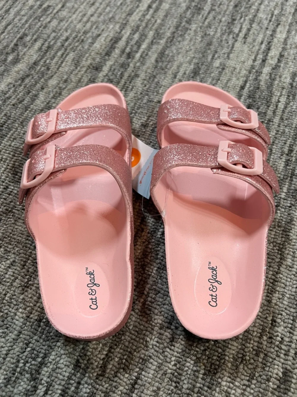 Cat & Jack Girls' Pink Glitter Double-Buckle Slide Sandals Size 2